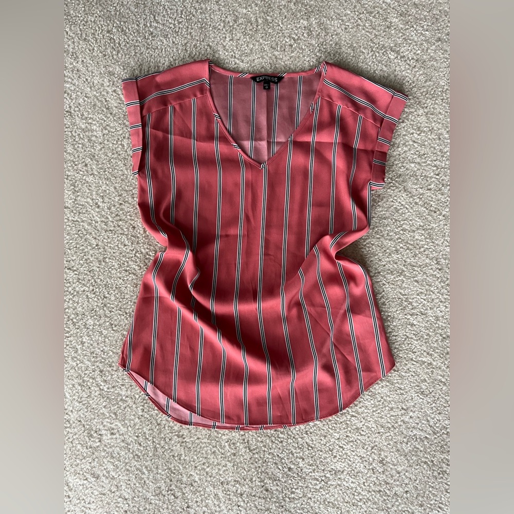 Express - Peach Striped Short-Sleeve/Sleeveless Blouse